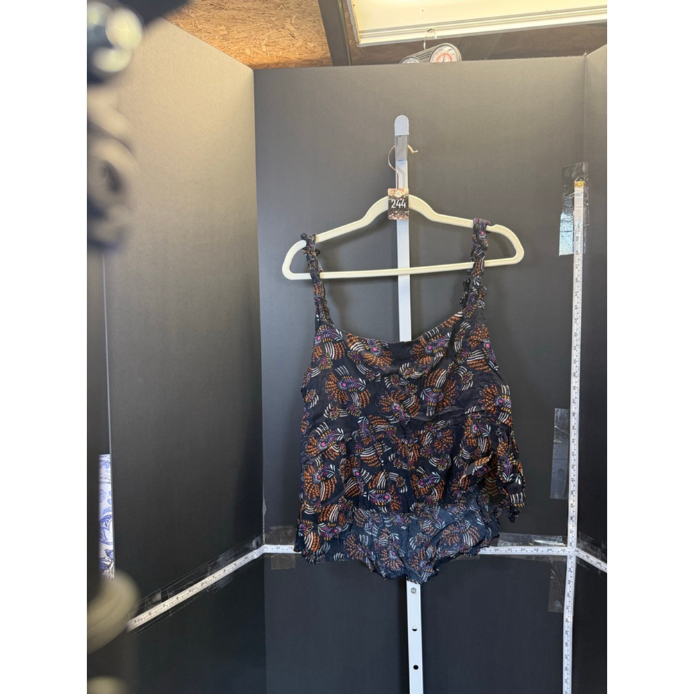 Women's A Beautiful Soul S Navy Orange Patterned crop top - Picture 2 of 4